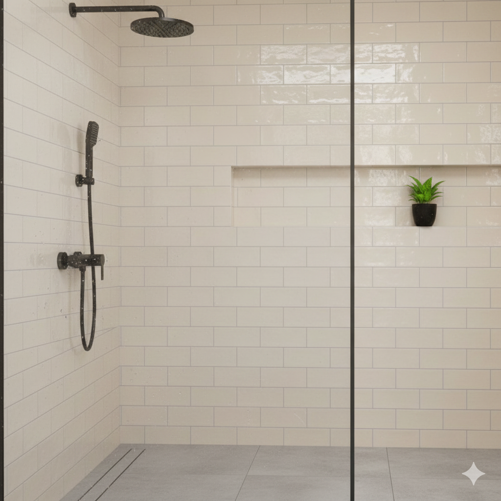Cream gloss porcelain wall and floor tiles with sleek modern finish