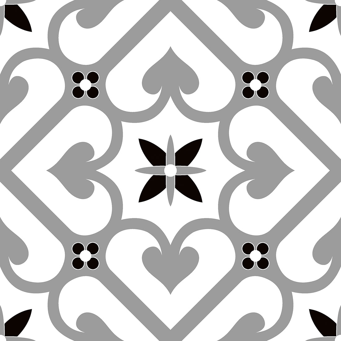 Decorative black ceramic wall and floor tiles with bold pattern for modern interiors.