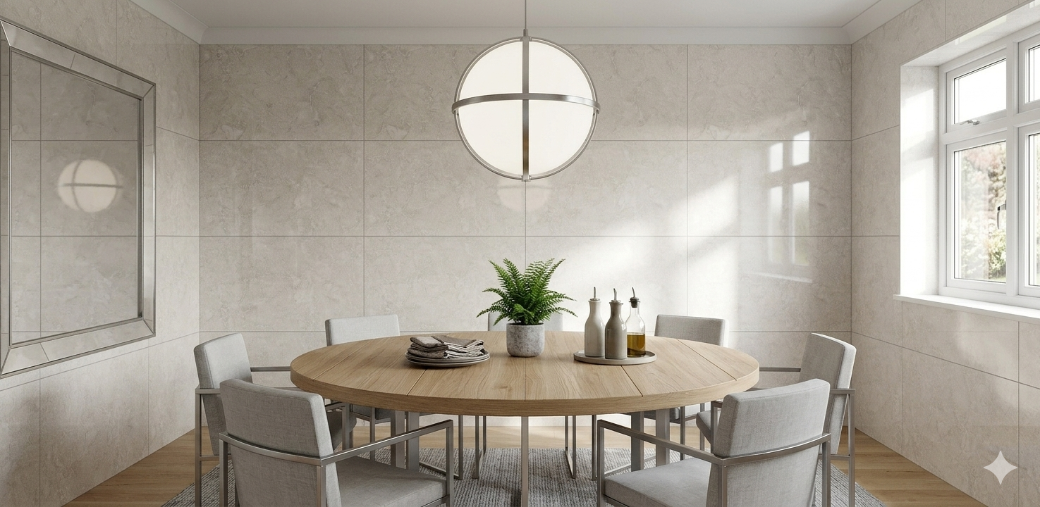 Ebana Bianco glossy white porcelain wall and floor tiles for bright, elegant, and contemporary interiors.
