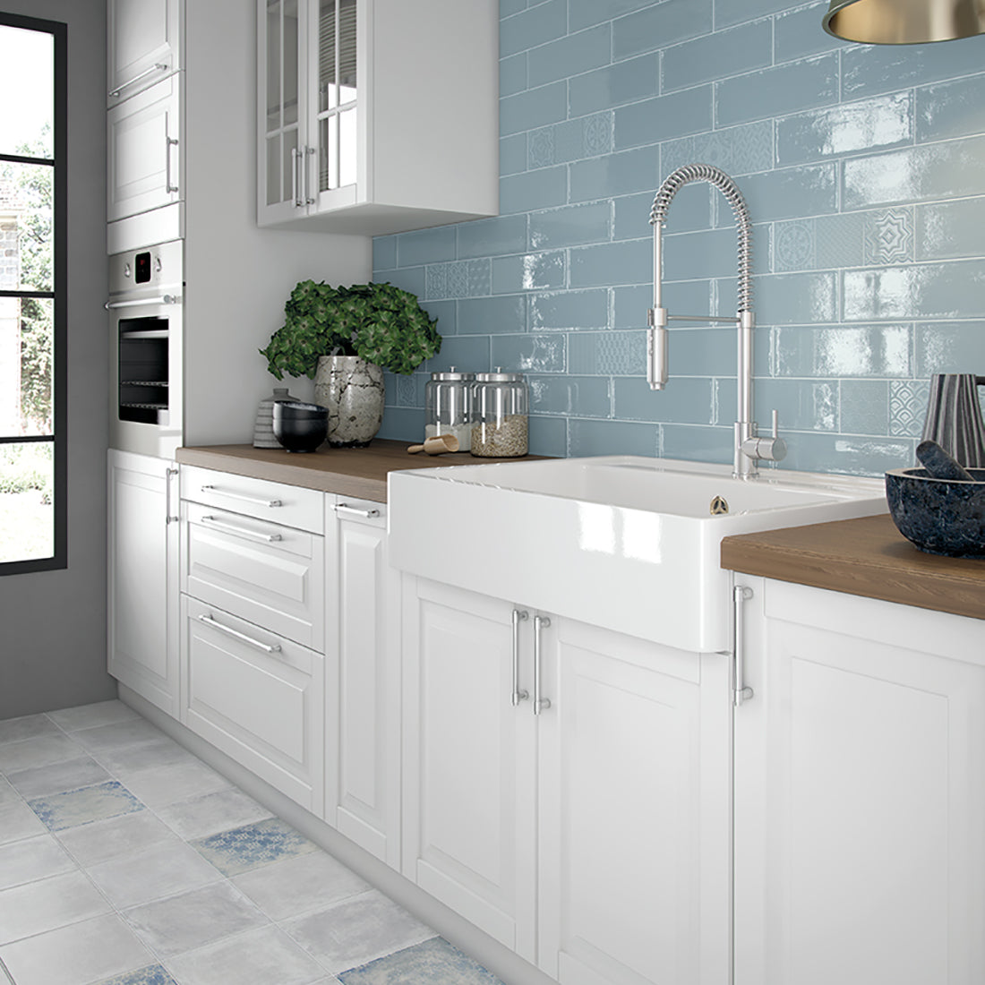Elegant blue porcelain wall and floor tiles for stylish feature walls
