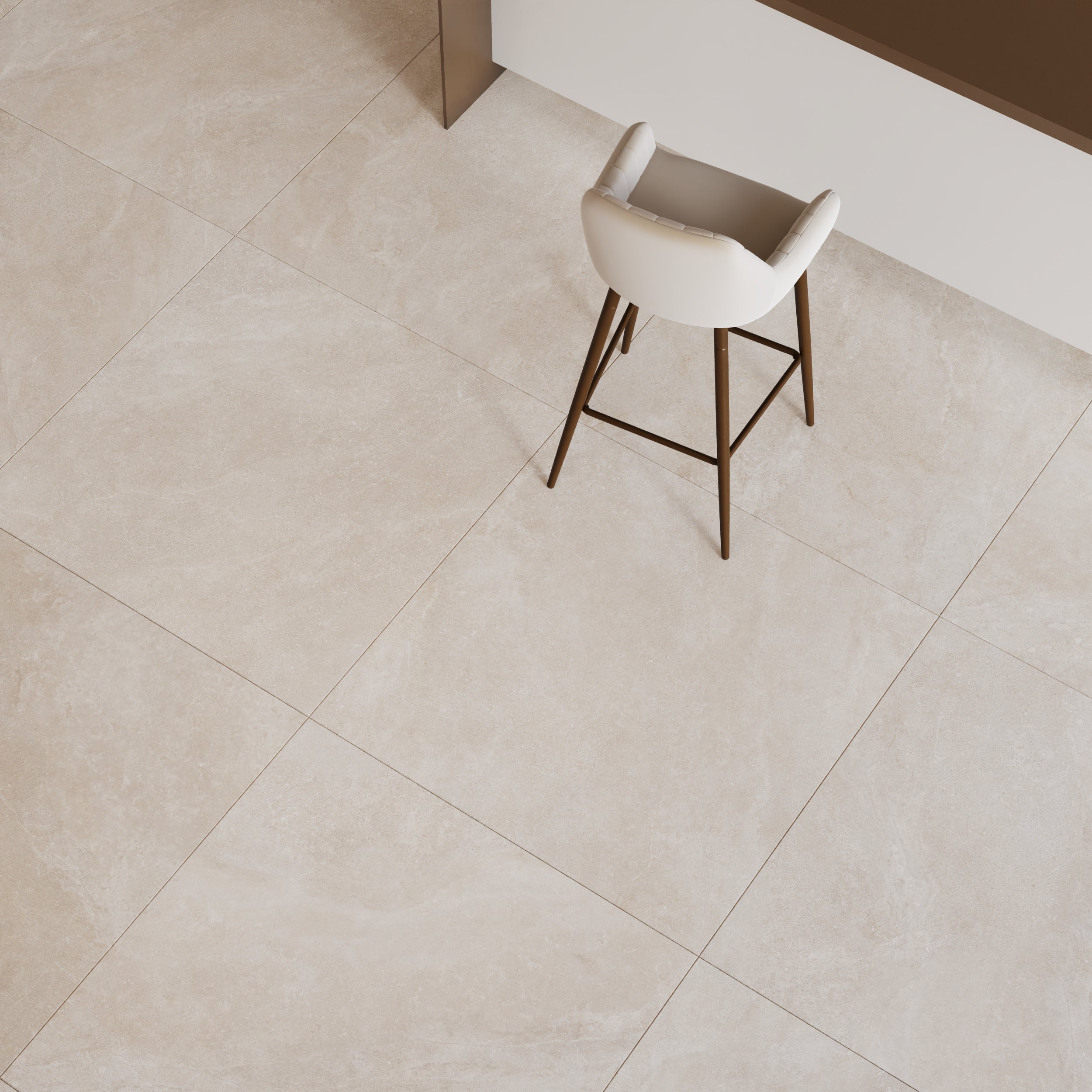 Elegant matt porcelain wall and floor tiles with subtle ivory stone texture.