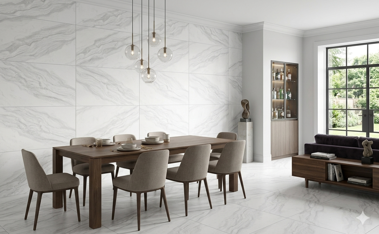 Endless Carved White Porcelain wall and floor tiles with marble-effect carving finish 600x1200mm