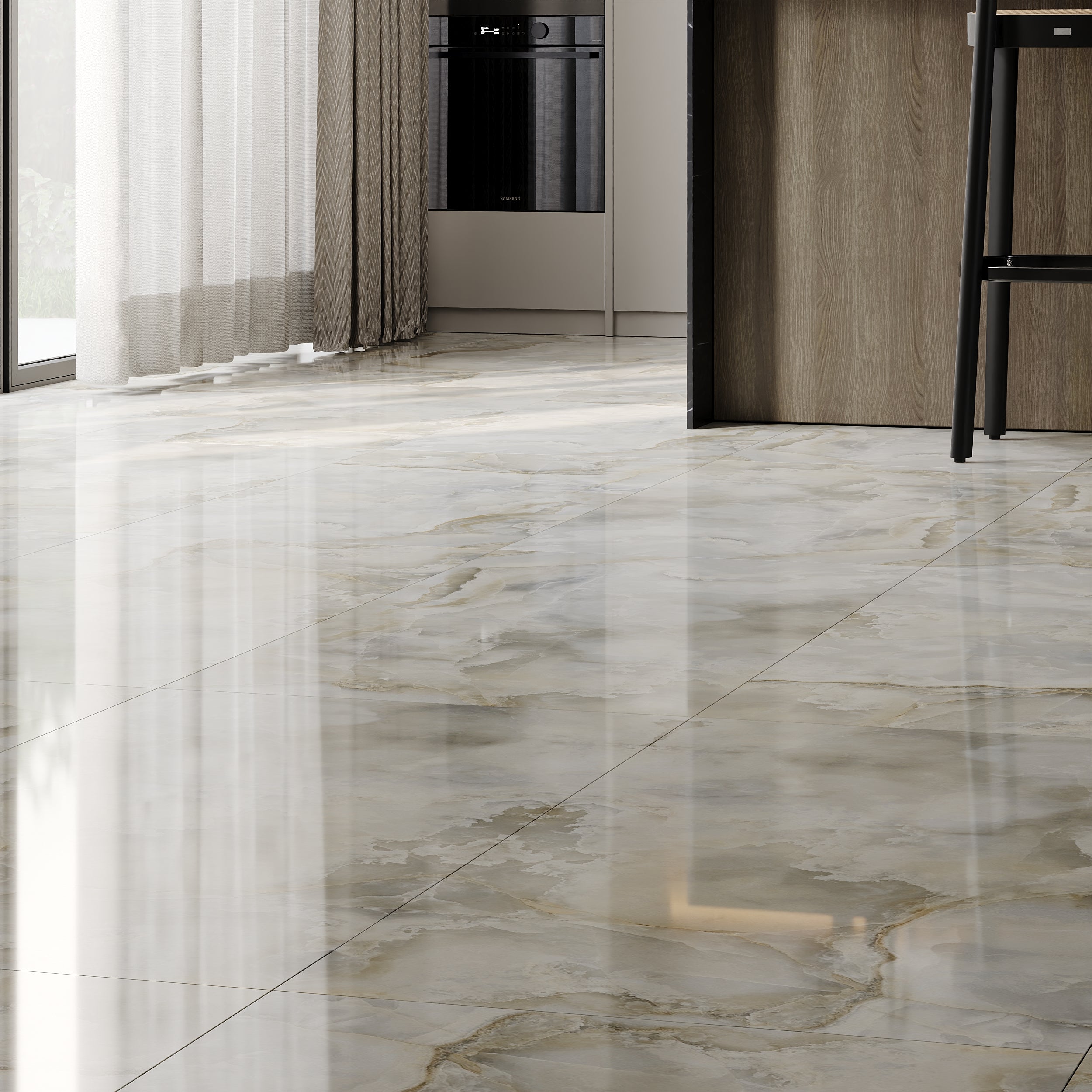 Eternity Onyx Glossy Porcelain Wall And Floor Tiles with elegant marble effect