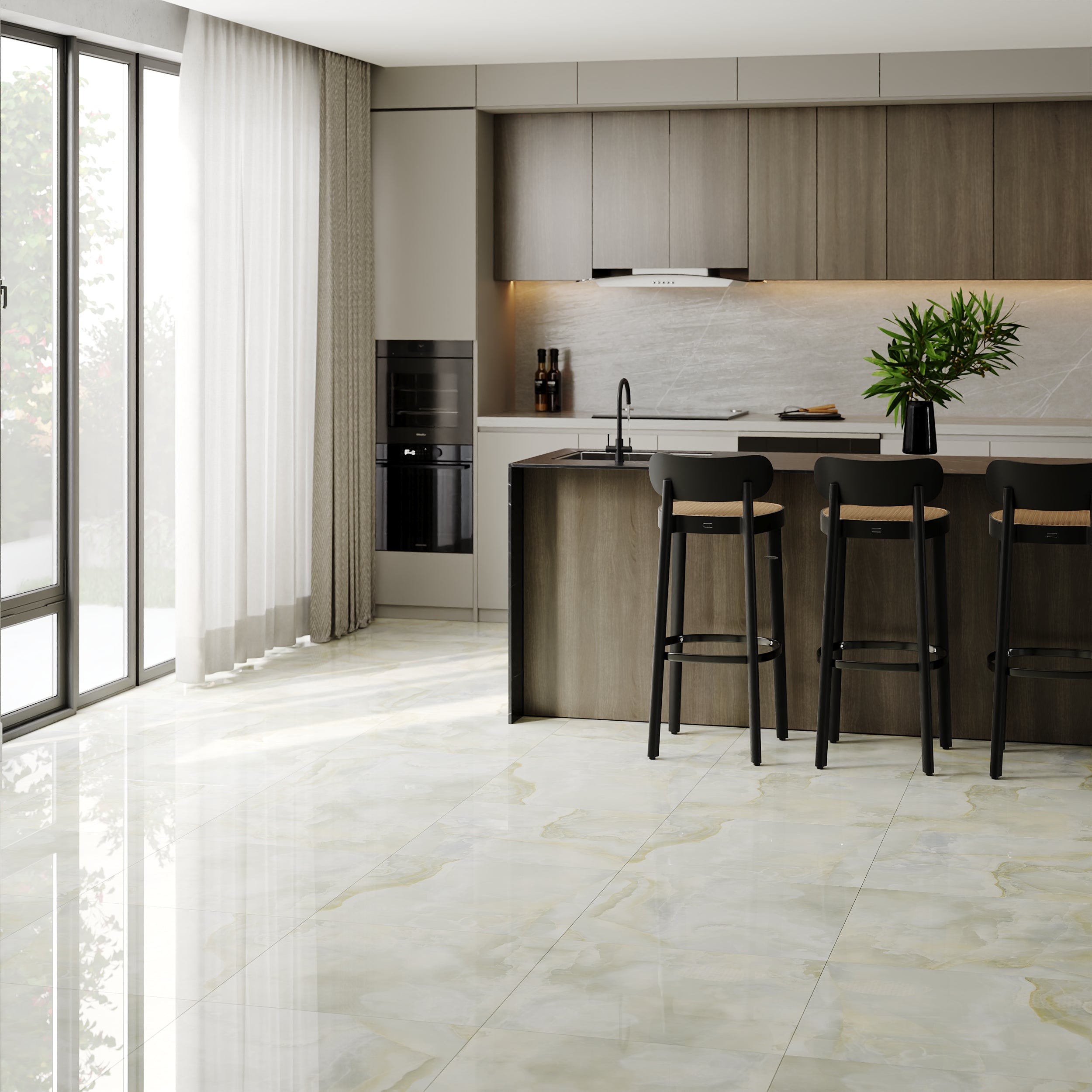 Eternity Onyx polished marble tiles with rectified edges for seamless modern flooring and walls.