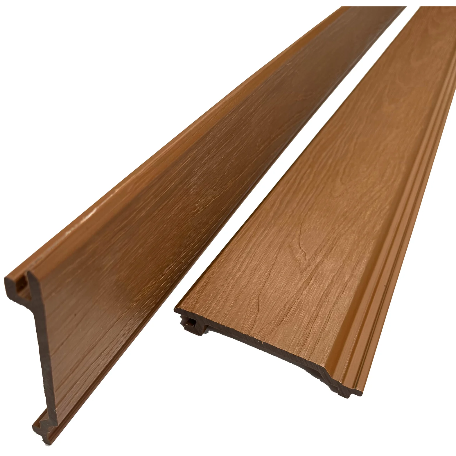 Exterior Wall Cladding with rich woodgrain texture, seamless composite panels for gardens and patios.