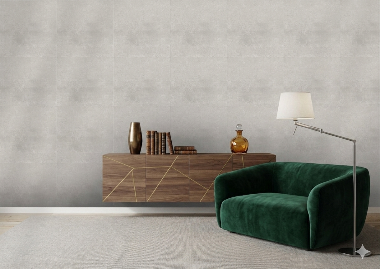 Febrico grey porcelain wall and floor tiles with matt stone effect for modern interiors.
