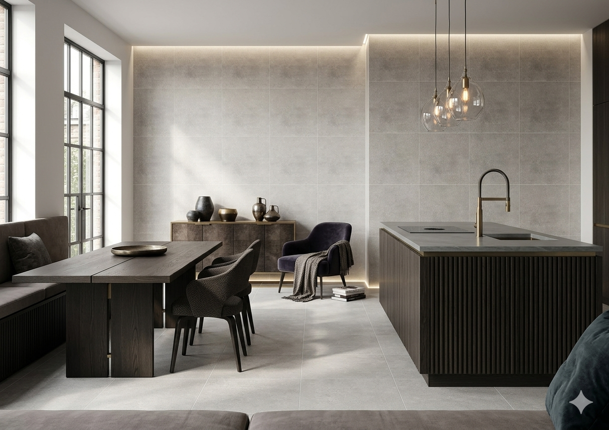 Febrico grey stone effect Porcelain wall and floor tiles with matt finish for modern interiors