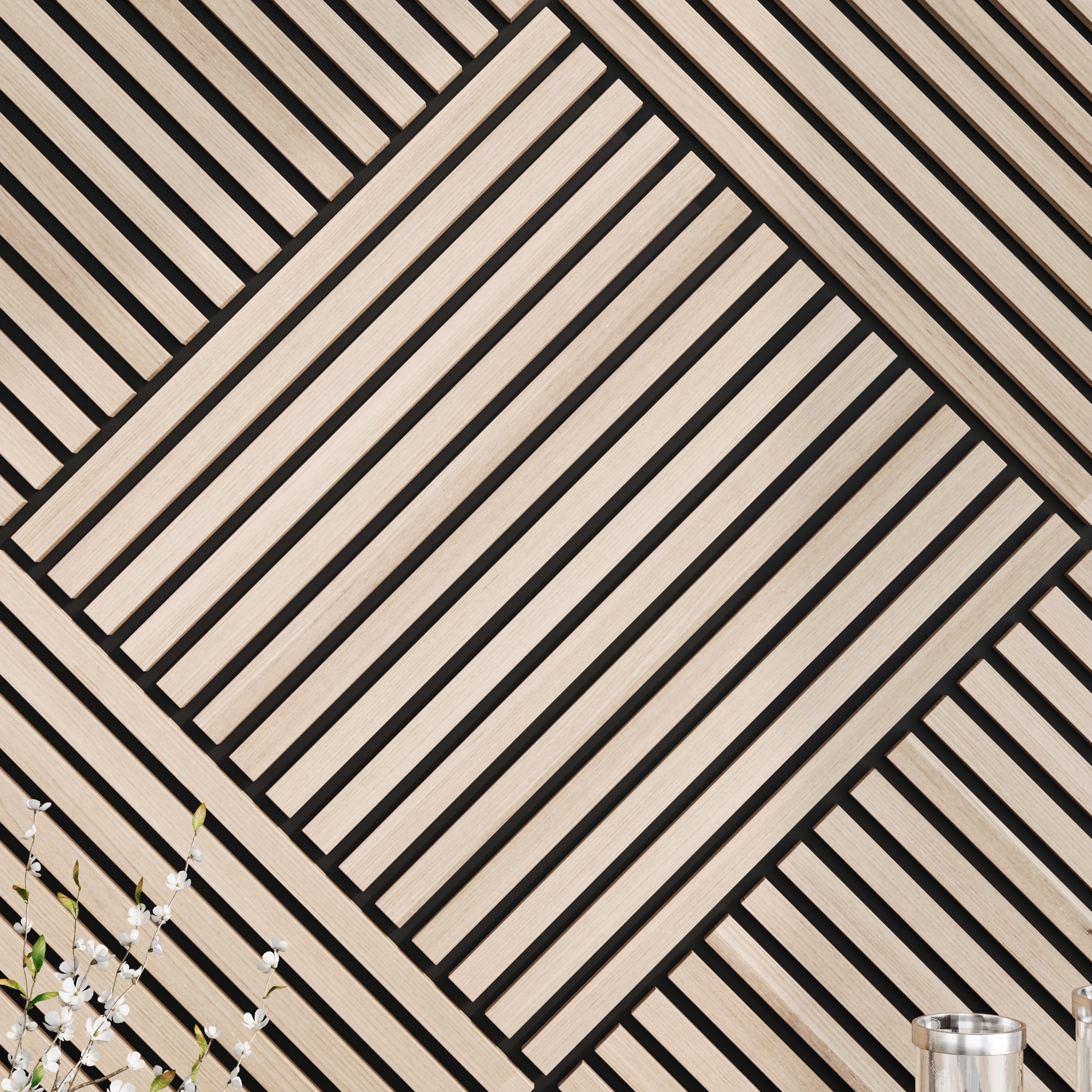 Fire-resistant white oak acoustic wall panels with soft natural texture, Acoustic Boards 60x60