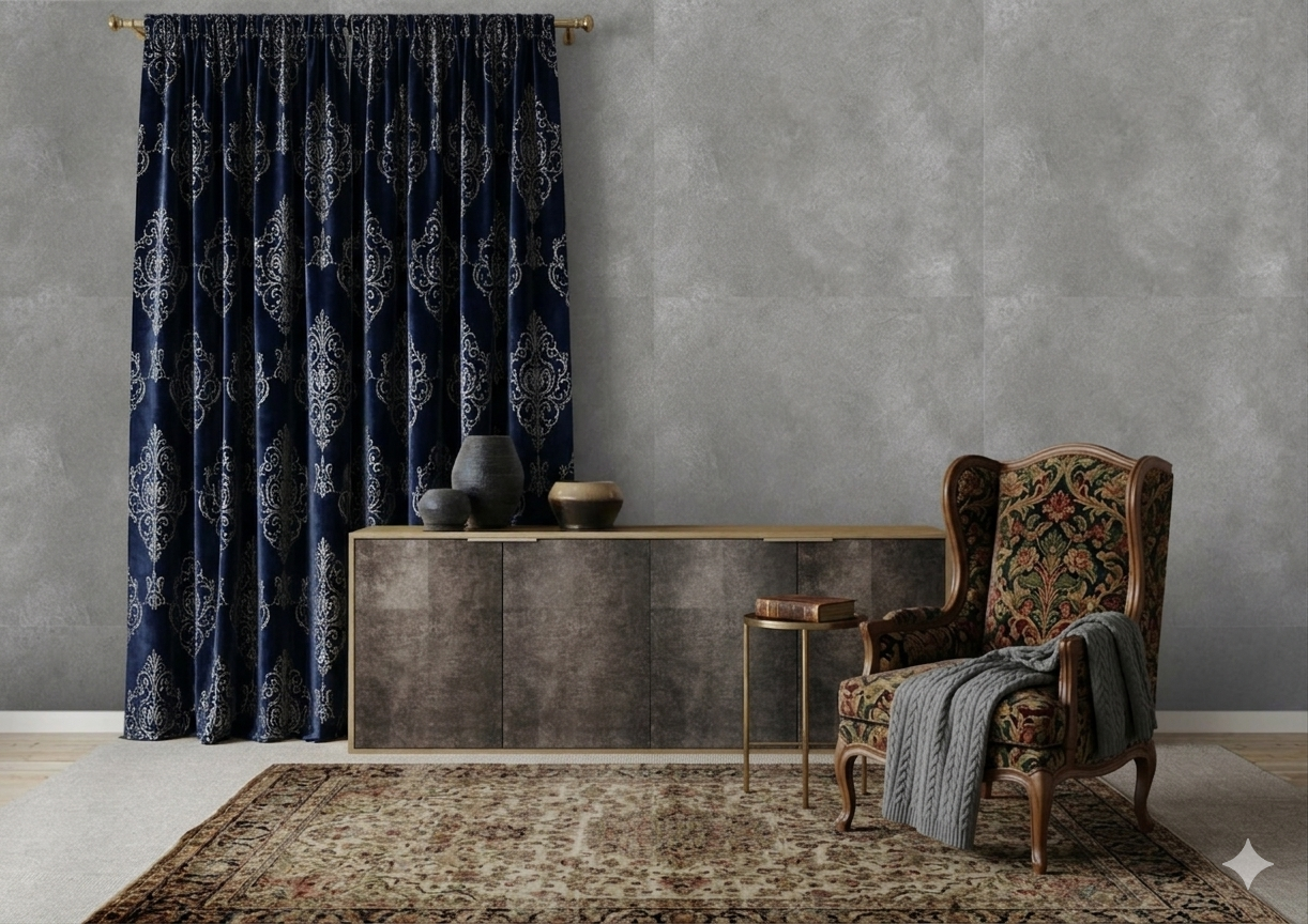 Fusion dark porcelain wall and floor tiles with matt stone effect for modern interiors.