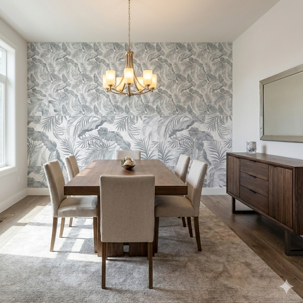 Garden green matt porcelain wall and floor tiles with botanical design for modern interiors.