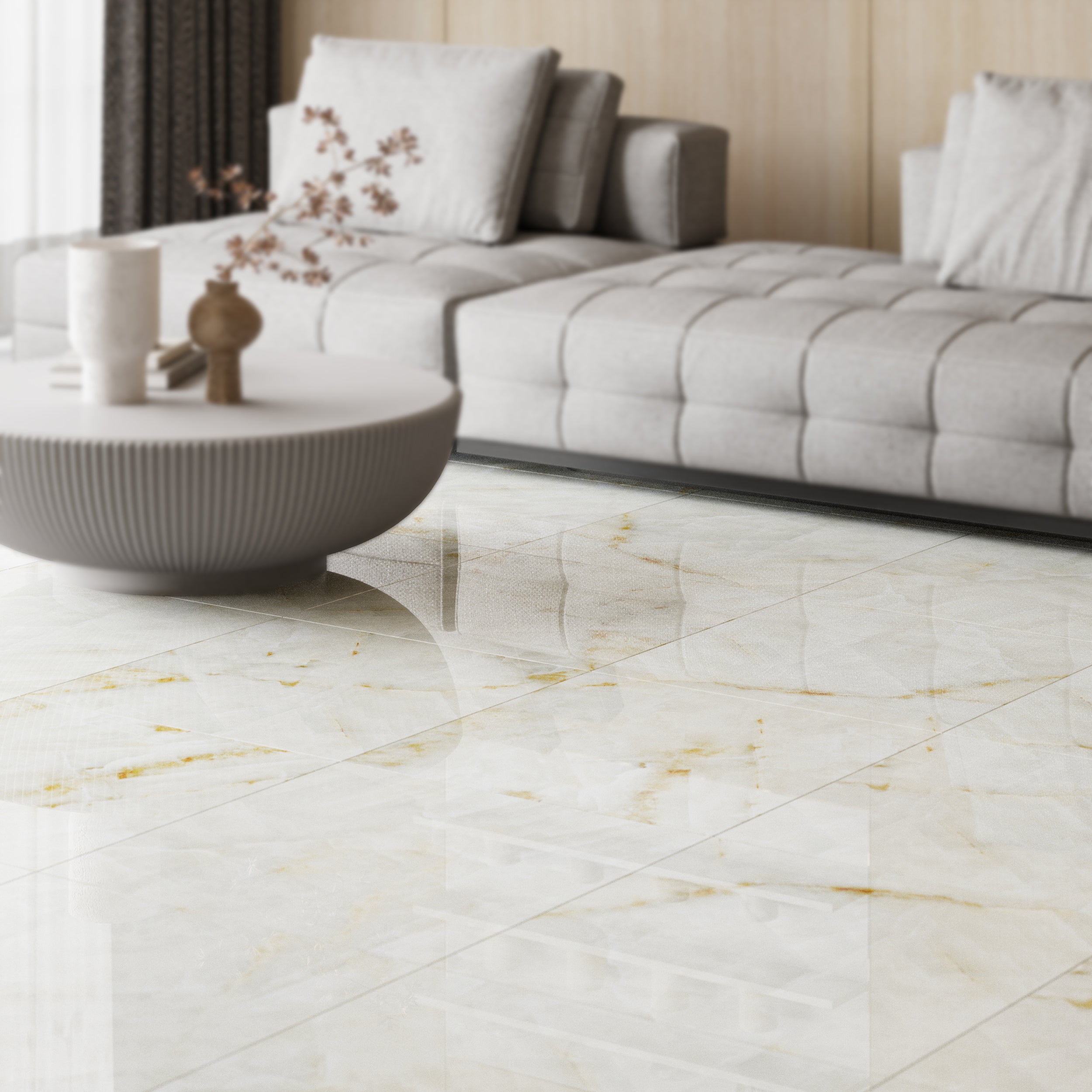 Premium Glazier Bianco White Porcelain Wall And Floor Tiles with reflective glossy finish.