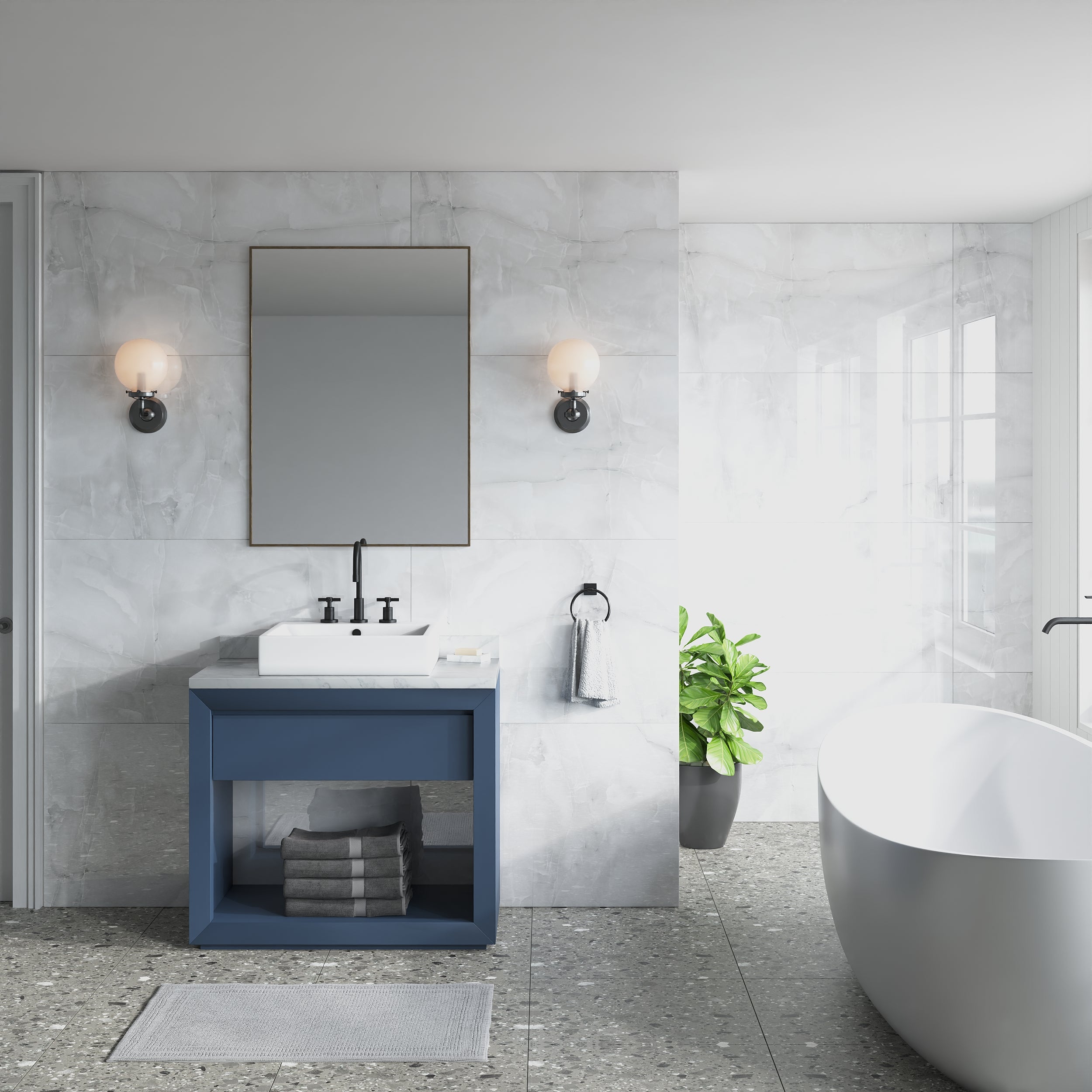 Glossy Onyx Ice Grey Porcelain Wall And Floor Tiles with subtle stone-effect veining