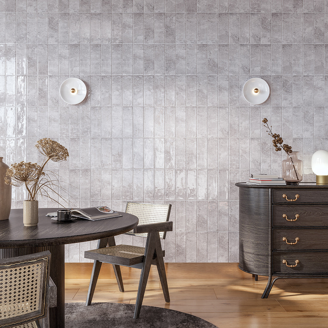 Grey gloss bumpy porcelain wall and floor tiles with modern textured finish