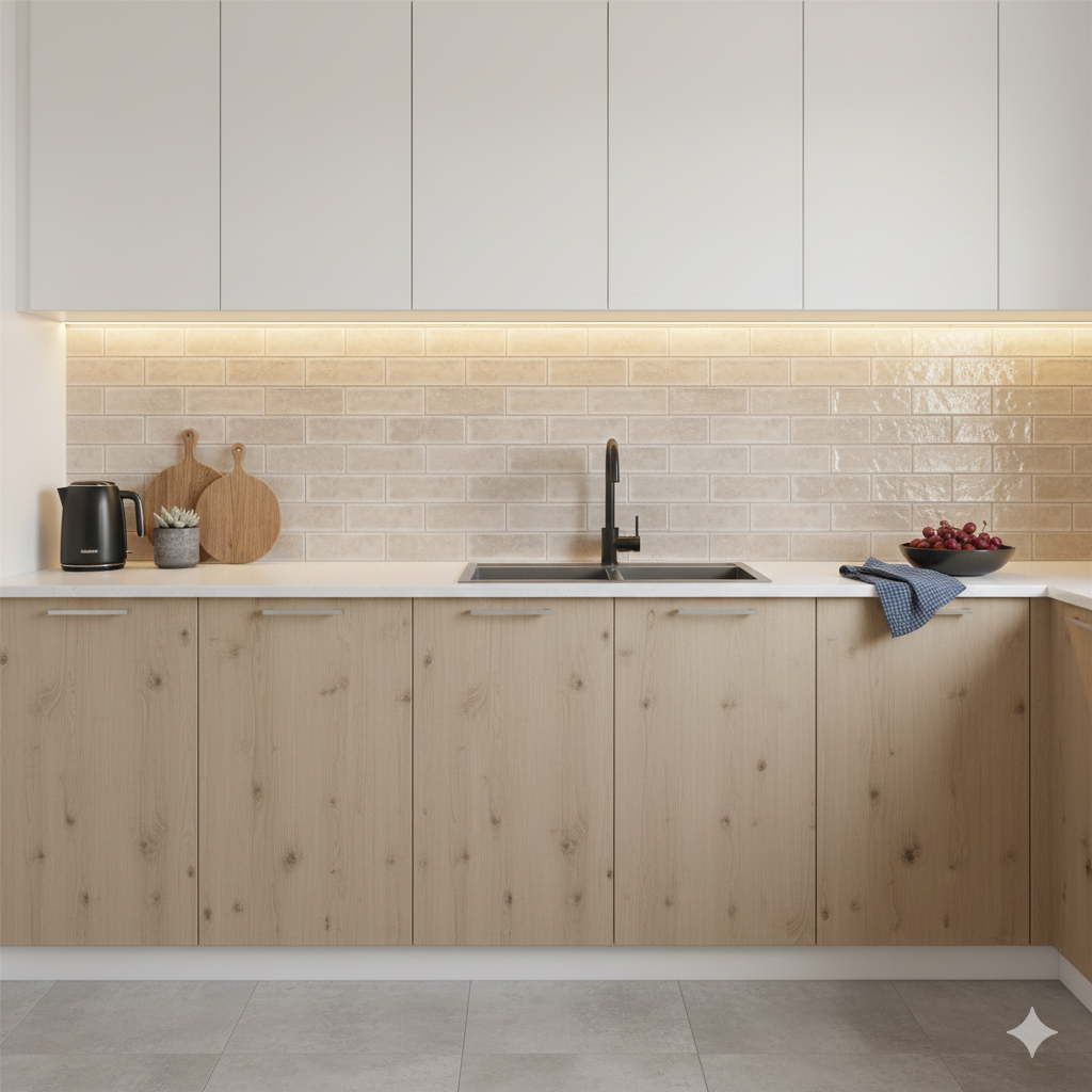 High gloss beige porcelain wall and floor tiles with stylish bumpy texture