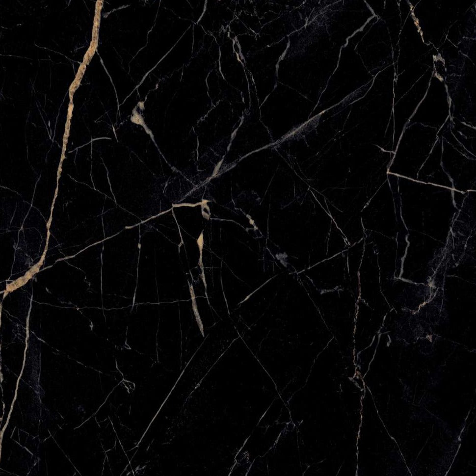High gloss black Porcelain Wall And Floor Tiles with elegant gold veining