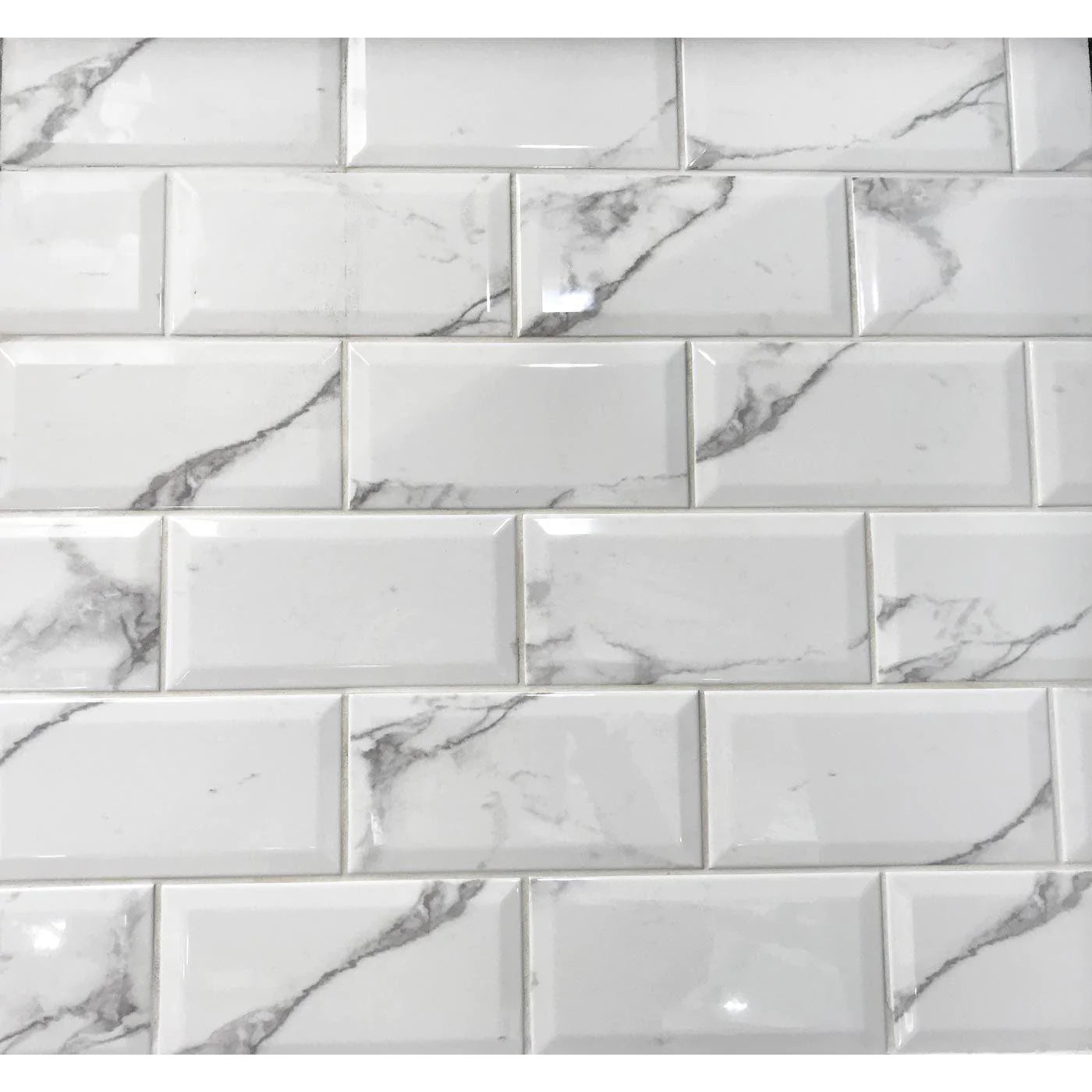 High gloss marble style porcelain wall and floor tiles with bevelled edges