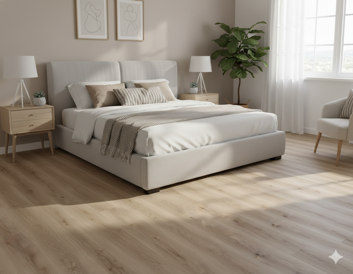 High Quality Laminate Flooring compatible with underfloor heating, Vortex Almeria oak design.