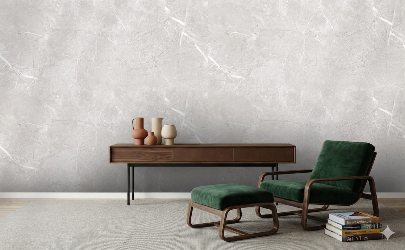 Himalaya Light Grey glossy marble look tiles with geometric design, Premium Acoustic Wall Panels