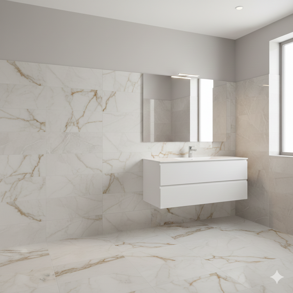 Icon Gold and White Polished Porcelain Wall And Floor Tiles with marble effect