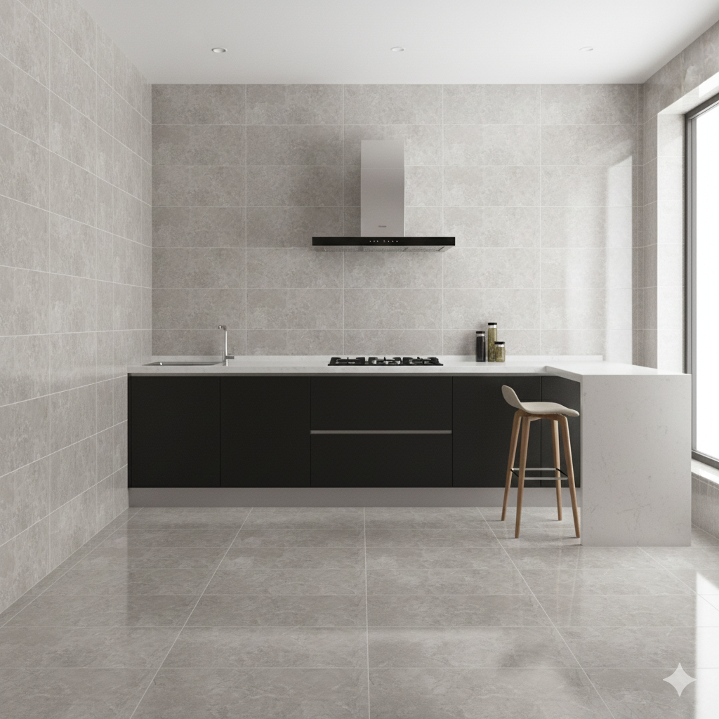 Jerico Grey Polished Porcelain Wall And Floor Tiles with sleek gloss finish