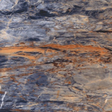 Large format Ponzio Azul Blue Kitchen Tiles with elegant golden swirl marble effect.