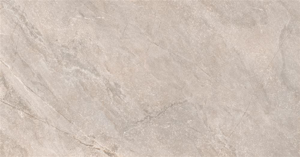 Large format porcelain wall and floor tiles with beige stone texture for spacious interiors.