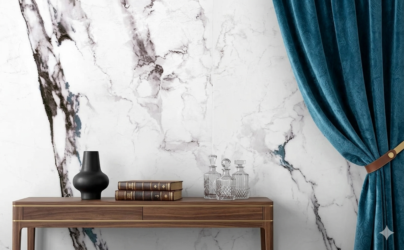 Large format glossy porcelain wall and floor tiles in white for seamless modern residential spaces.