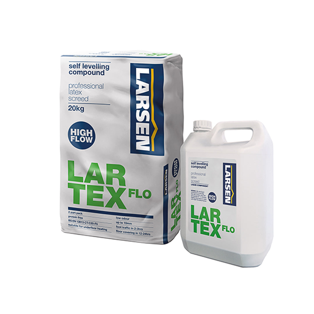 Lartex Flo Self-Leveling Compound for smooth and even floors with tile adhesives.