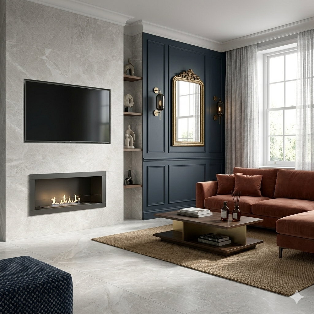 Limker Grey Porcelain wall and floor tiles with natural stone effect and matt finish for modern interiors