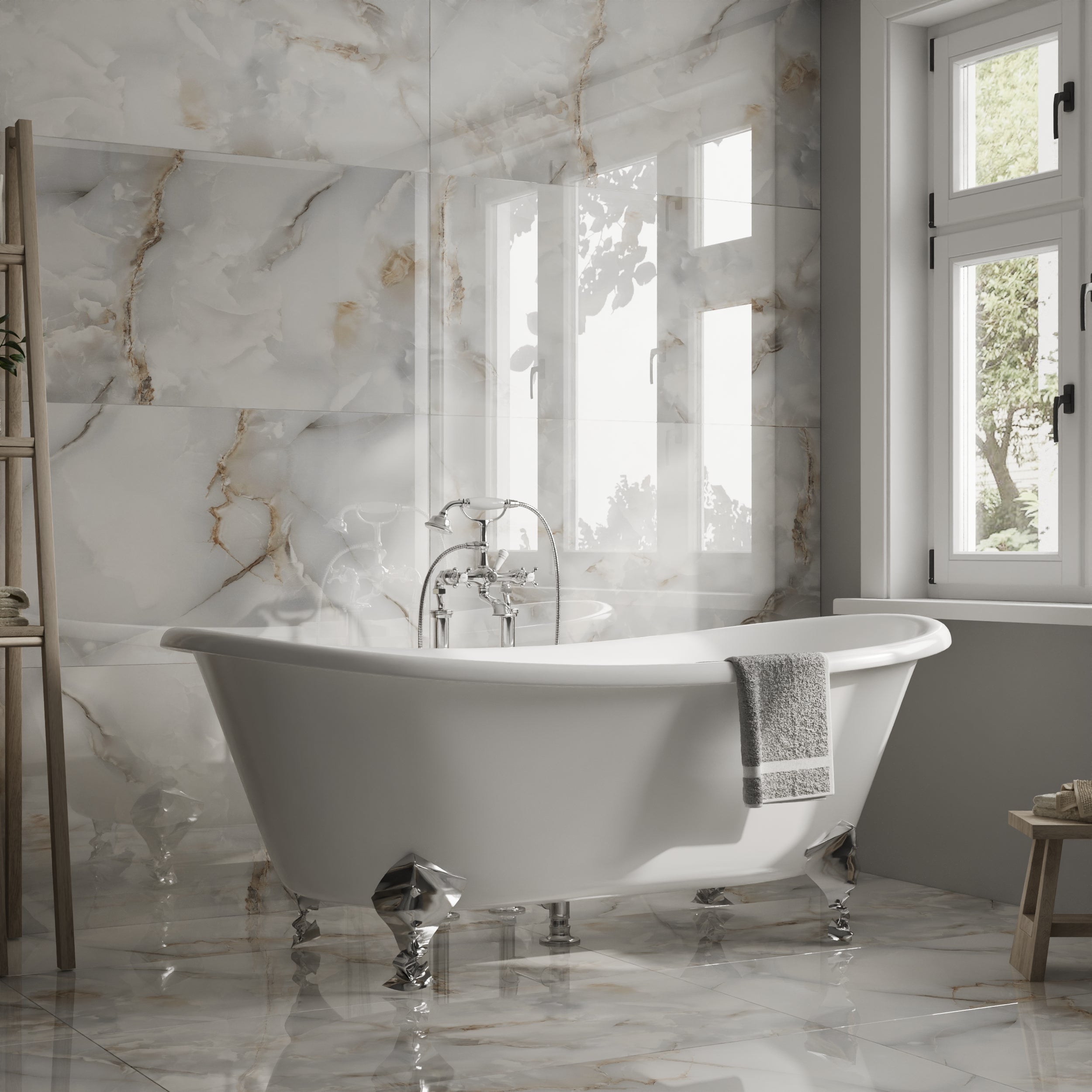 Serene grey porcelain marble effect tiles ideal for contemporary living spaces