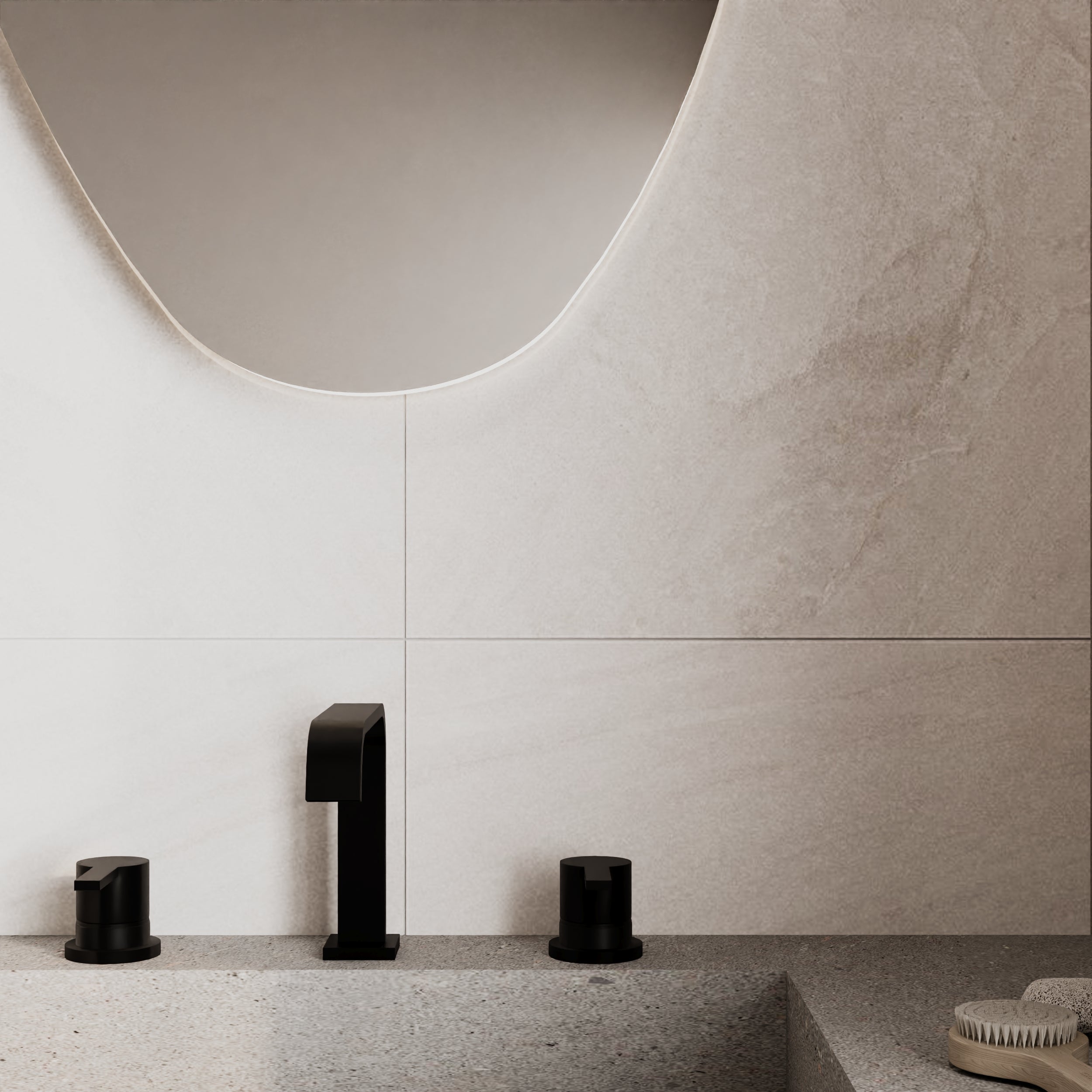 Stone effect matt porcelain tiles in white for contemporary interiors