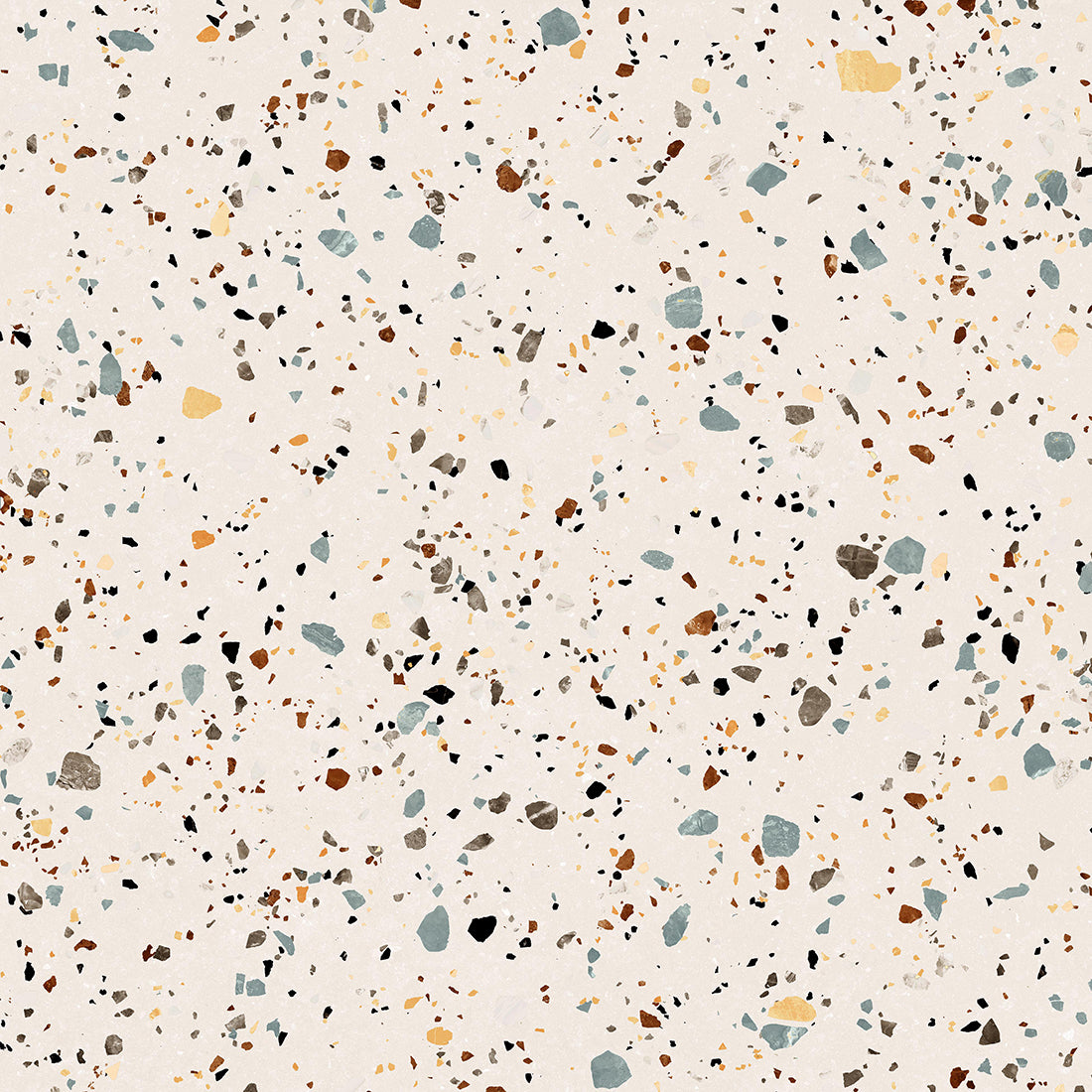 Matte nude porcelain wall and floor tiles with subtle terrazzo scatter in ivory tones.