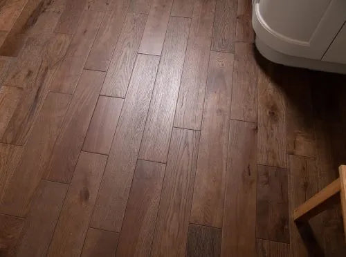 Modern black oak engineered wood flooring with durable lacquered brushed finish.