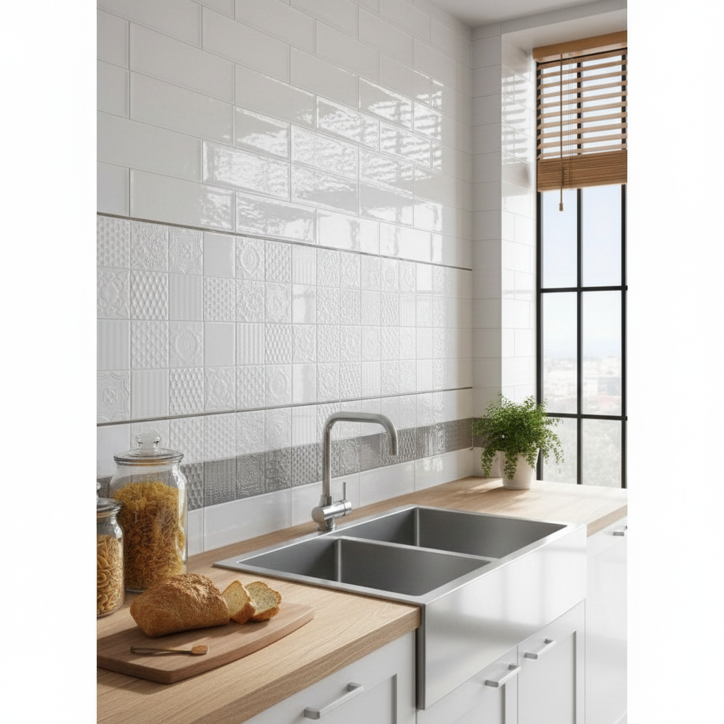 Modern white porcelain wall and floor tiles in 10x30 ceramic format