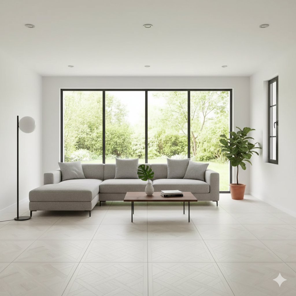 Modern White Wood Effect Porcelain Wall And Floor Tiles in matt finish, ideal for kitchens, bathrooms, and living areas.