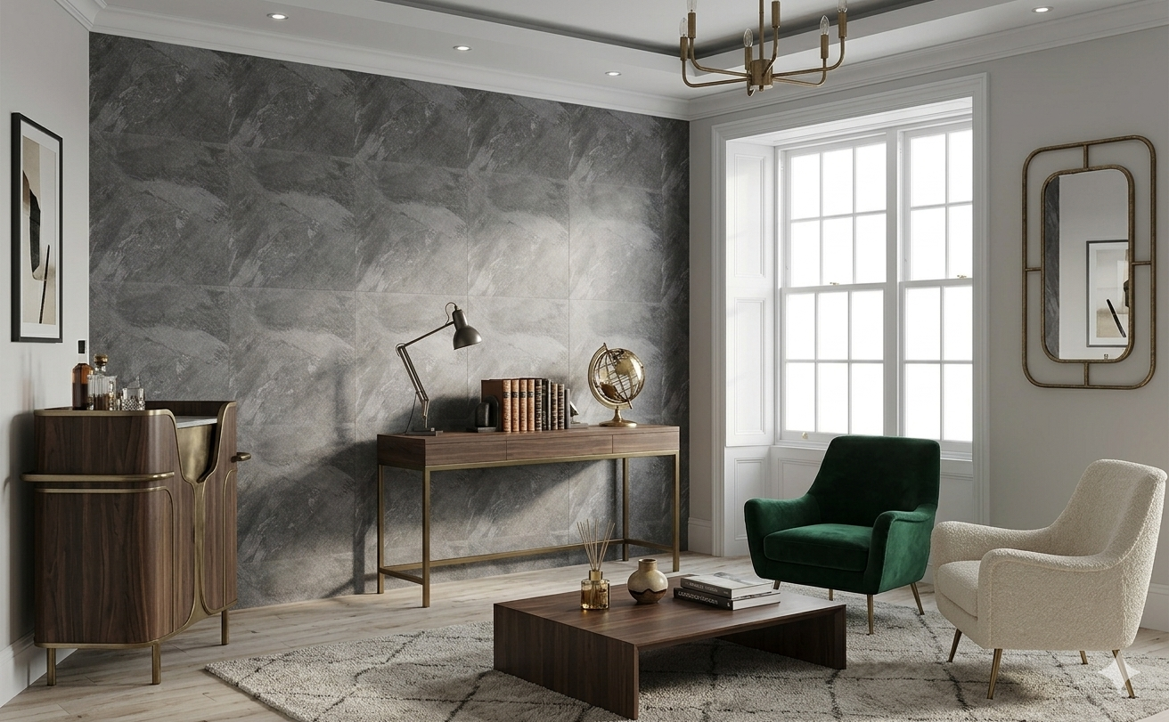 Mountain matt marble effect grey Porcelain wall and floor tiles for modern residential interiors