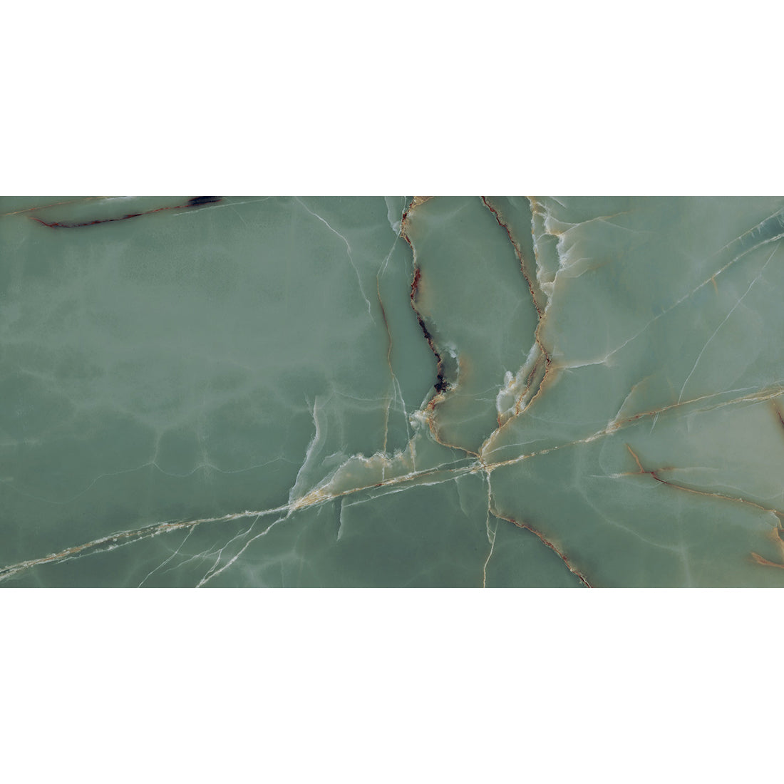 Natural Stone Effect Green Polished Porcelain Wall And Floor Tiles with bright veining for sophisticated interiors.