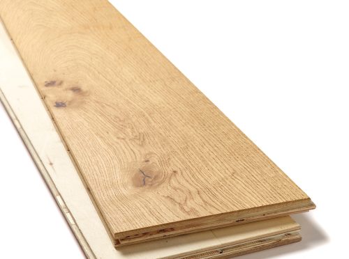 Oiled engineered oak flooring with 6mm wear layer and 20mm thickness, suitable for underfloor heating installations