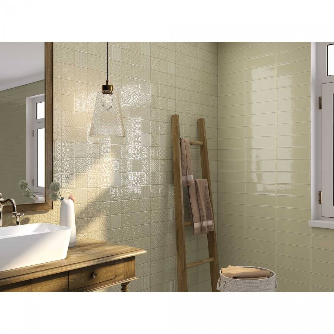 Glossy oliva porcelain wall and floor tiles for modern kitchens and bathrooms