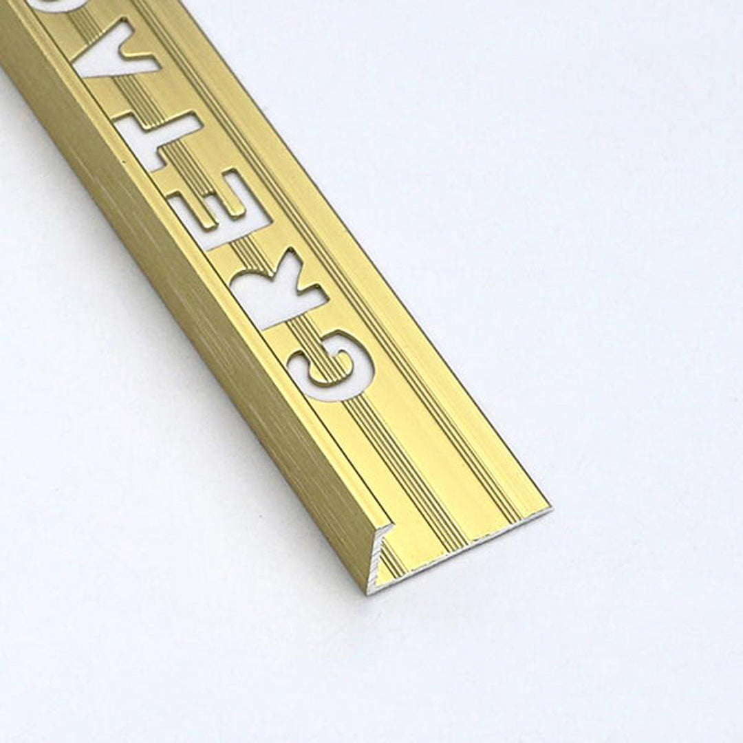 Polished gold L shape aluminium wall profile for elegant and durable tile trims.