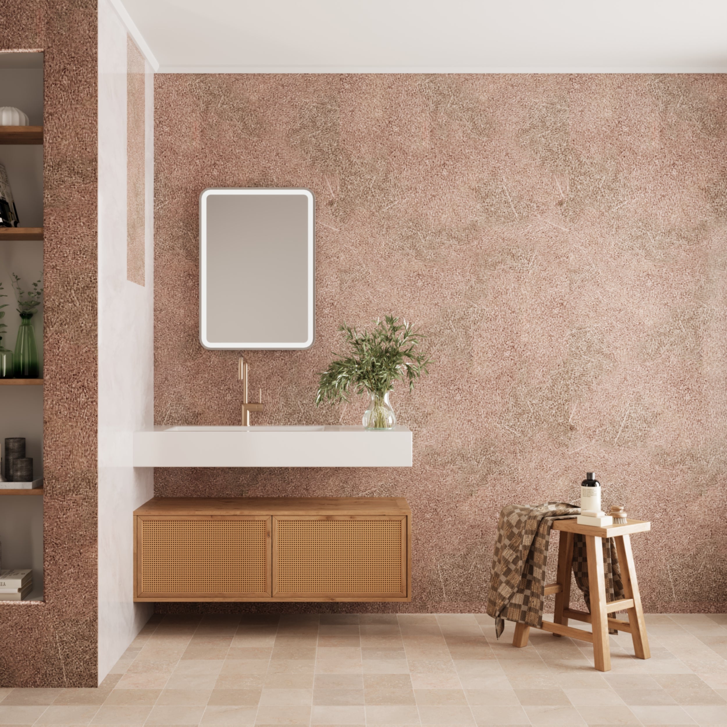 Polished stone natural texture bathroom wall panels, waterproof PVC with seamless, modern finish.