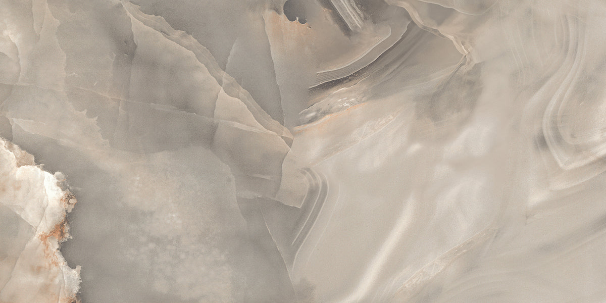 Porcelain Wall And Floor Tiles glossy Pearl Onyx marble tiles with rectified edges for seamless floor and wall design.