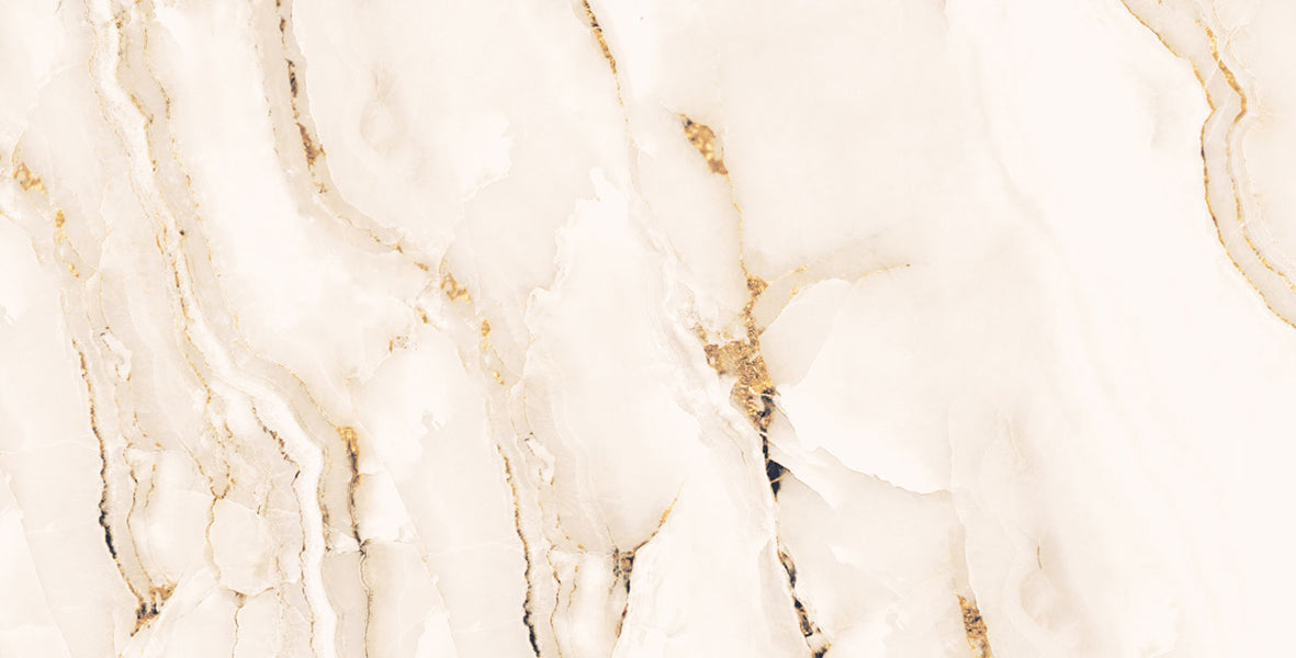 Porcelain wall and floor tiles with gold veining marble effect surface perfect for spa style bathroom and kitchen decor