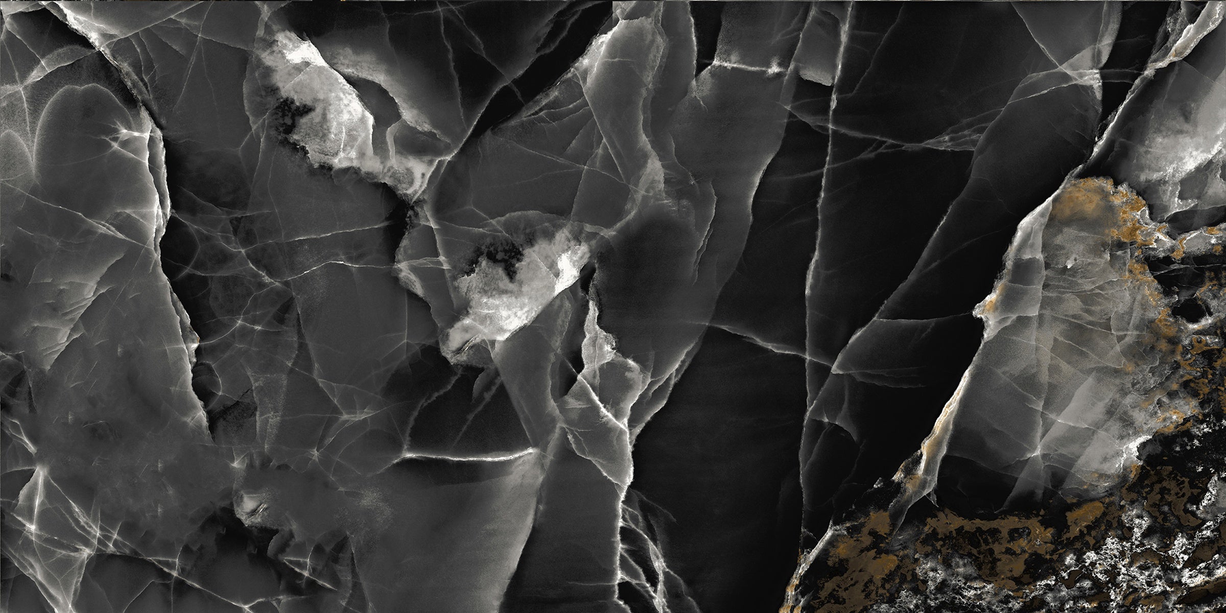 Porcelain wall and floor tiles with mirror gloss black marble finish for contemporary interior design