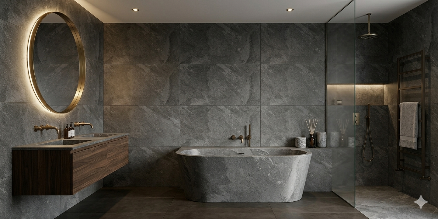 Premium grey marble look Porcelain wall and floor tiles with a sophisticated matt finish