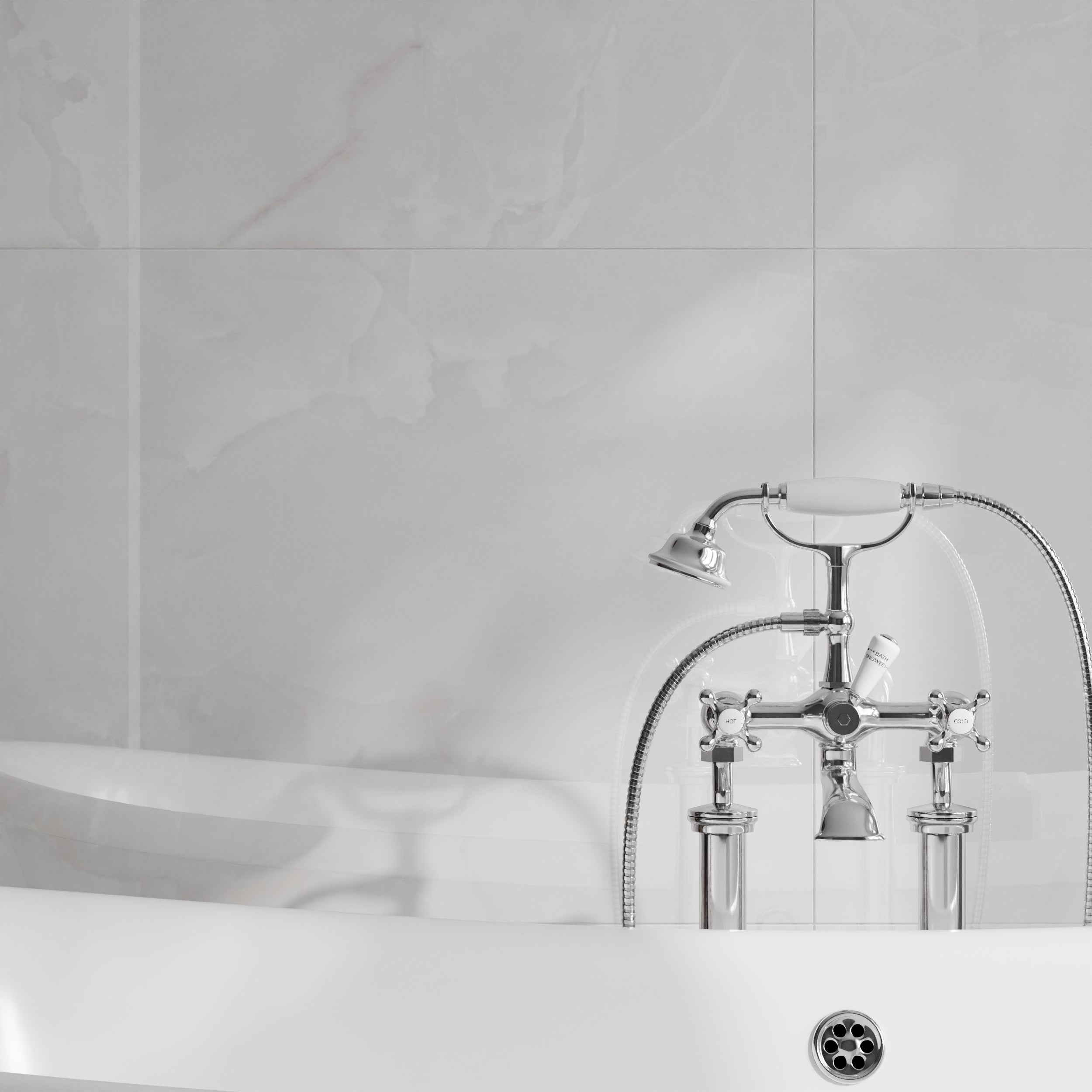 Pristine white Porcelain Wall And Floor Tiles with subtle veining and glossy finish