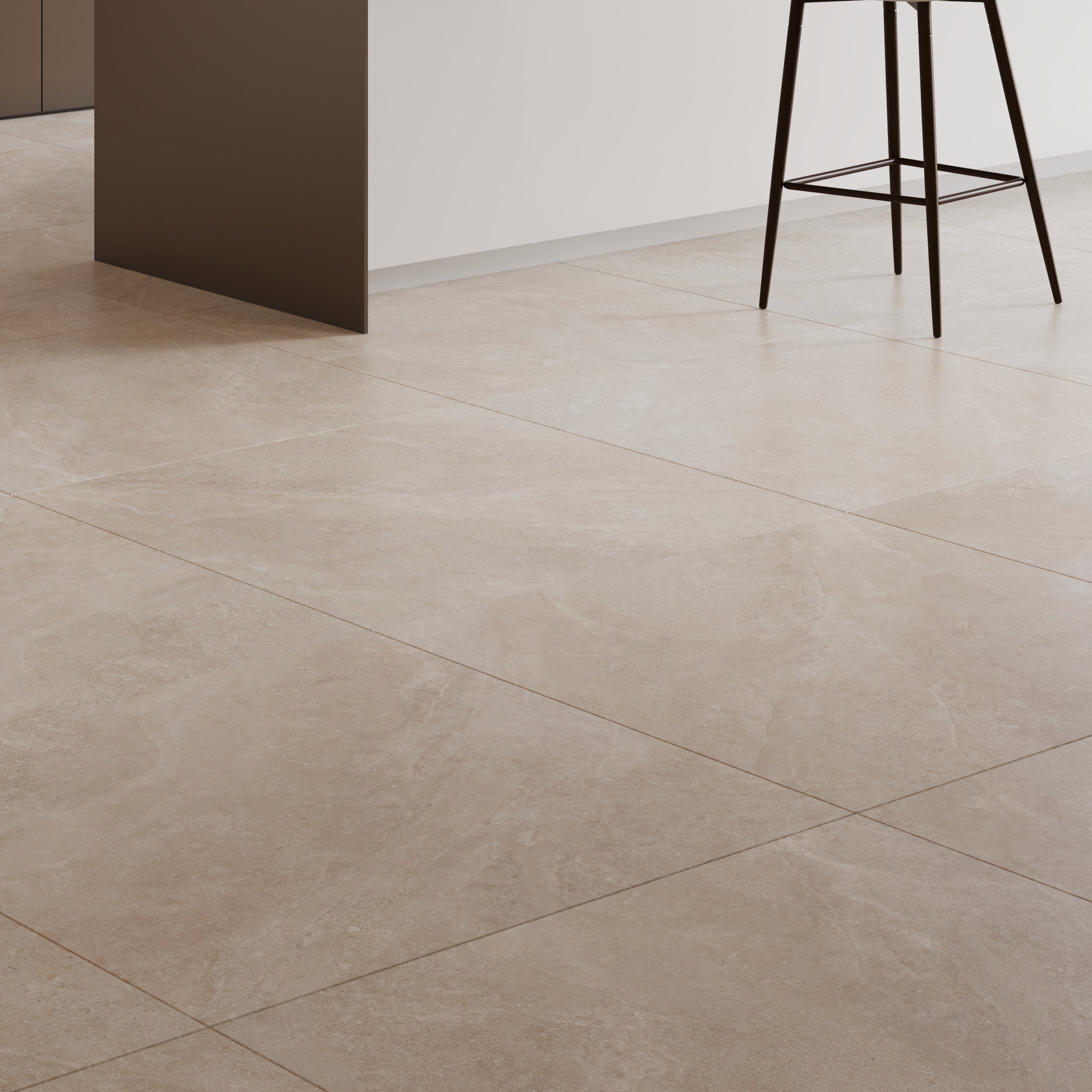 Rectified ivory stone effect porcelain wall and floor tiles for modern interiors.