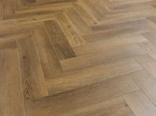 Rigid core Herringbone LVT flooring compatible with underfloor heating, ideal for kitchens and bathrooms