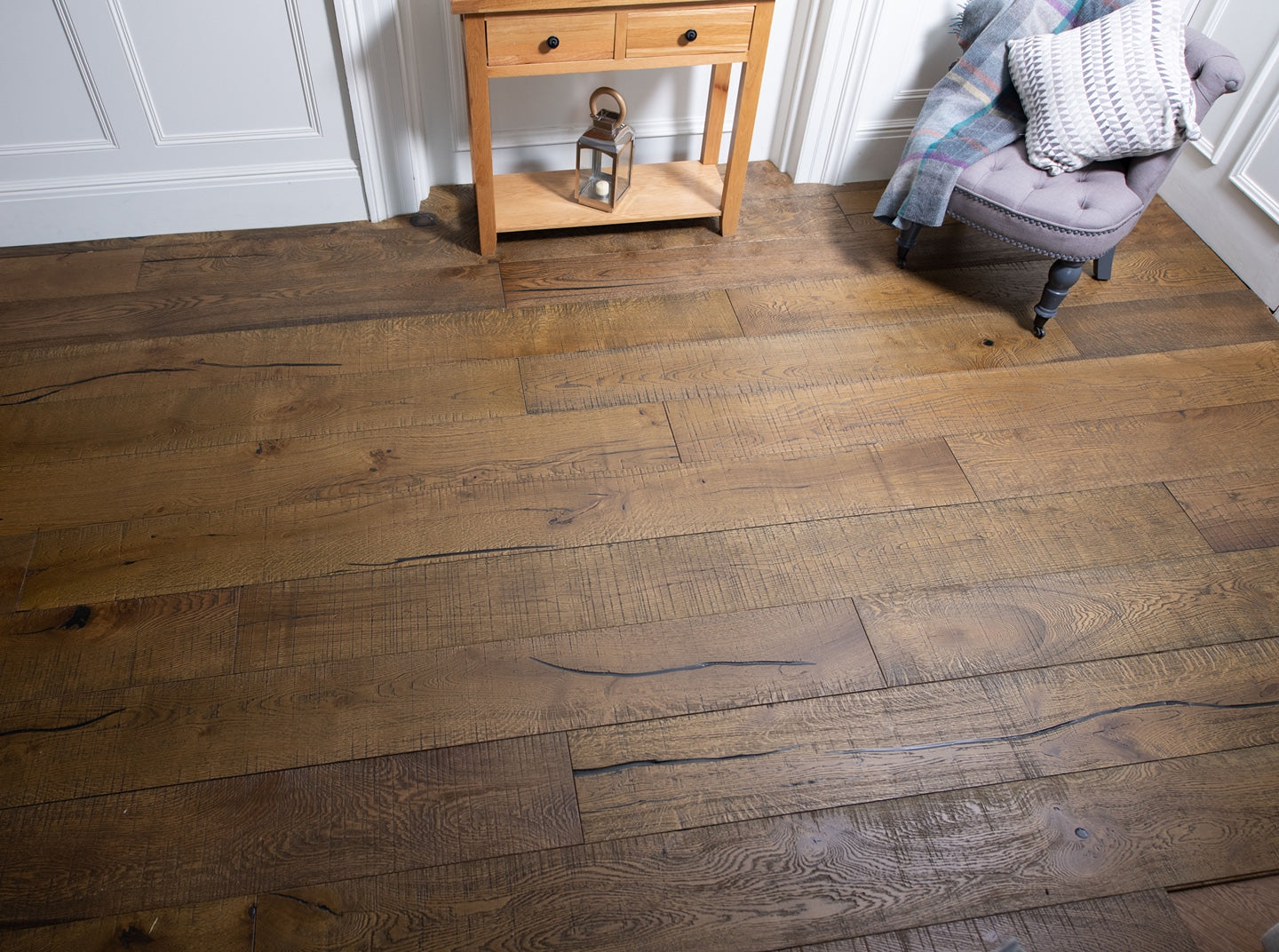 Rustic golden oak engineered wood flooring with visible saw marks, Porcelain Wall And Floor Tiles style