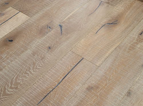 Rustic Engineered Oak Flooring in smoked grey, hand-finished with saw marks and hardwax oiled for lasting beauty.